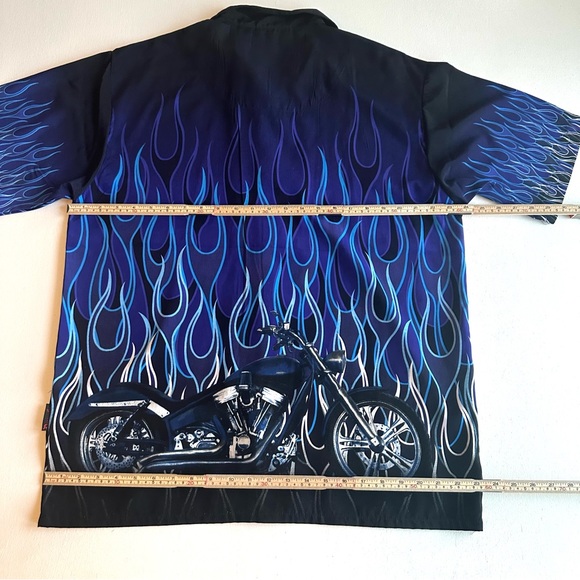 Men’s Biker Flames Fire Shirt Blue Purple Size‎ L Dragonfly Roadhouse Motorcycle - Picture 5 of 11